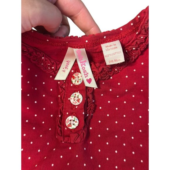 OshKosh B’gosh Girls Red & White Polka Dot Ruffle Snap-Front Bodysuit Romper 24M - Picture 4 of 6